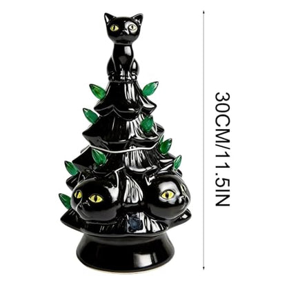 Light-Up Black Cat Halloween Christmas Figurine - Tree Decor, Reusable