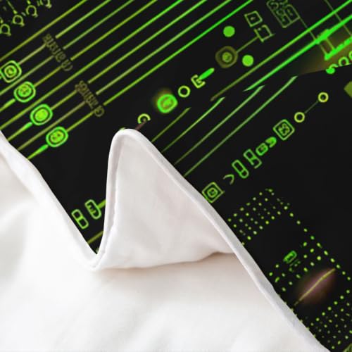 Green Black Twin Cotton Duvet Cover Set with Hidden Zipper & Corner Ties