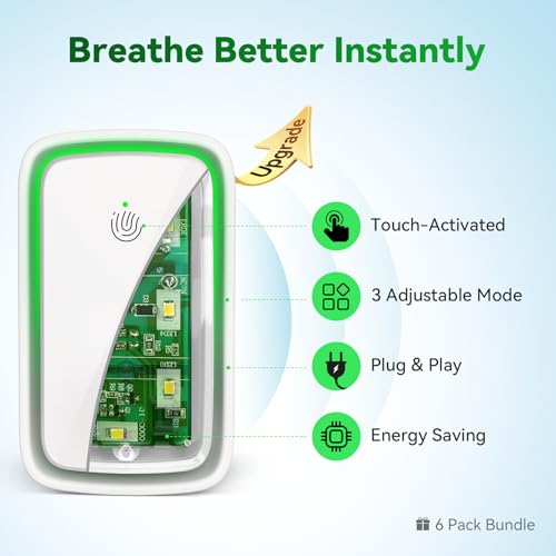 Negative Ion Air Purifiers Plug In 6 Pack - White, Adjustable Modes