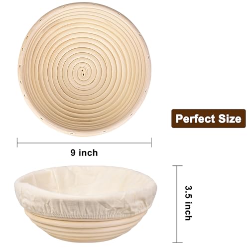Sourdough Banneton Bread Proofing Basket 9 Inch - 1 Pack, Round Natural Rattan