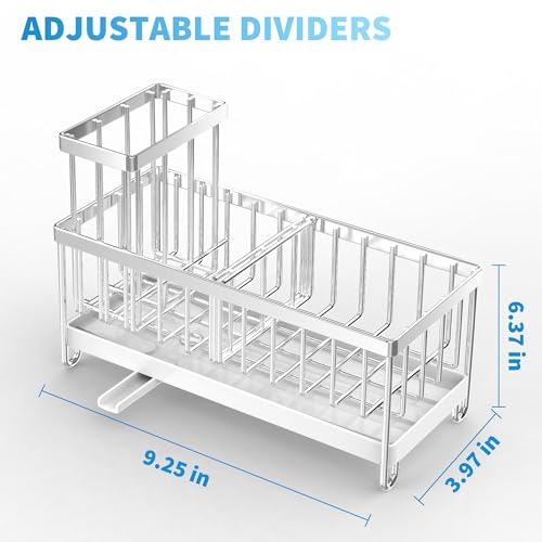 Cisily Sponge Holder for Kitchen Sink, Stainless Steel Silver Sink Caddy with High Brush Holder, Organzier Rustproof Dish Organizer, Soap Dispenser Storage, Kitchen Accessories for Organization