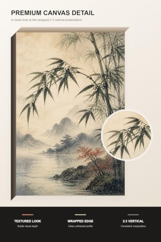 Japanese Landscape Canvas Wall Art - Bamboo Leaves Bending In A Light 16 x 24 in USUC-135