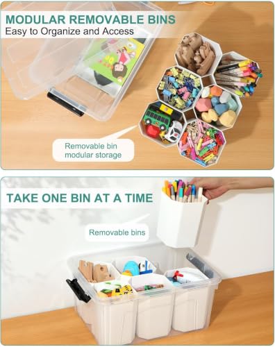 NUMIFUN 17QT Clear Storage Bins with Lids & Dividers - Black Buckle