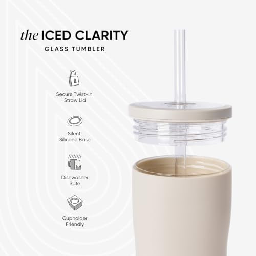 Simple Modern Glass Iced Coffee Cup with Straw Lid - 20oz Beige - Almond Birch Variation