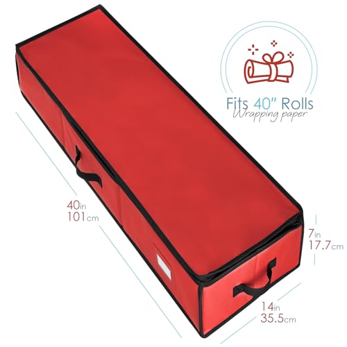 Red Large Gift Wrap Storage Container with Ribbon Dispenser and Pockets