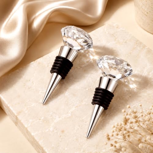 2 Pack Crystal Wine Stopper Set with Diamond Rhinestone Tops - Premium Barware
