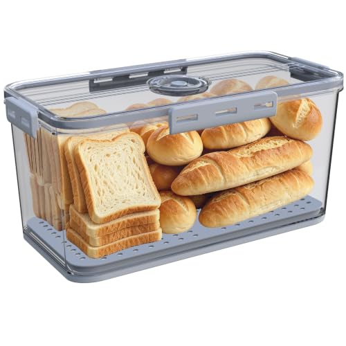Clear Bread Box with Lid and Time Recording - Grey Food Storage Container