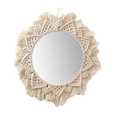 Boho Macrame Wall Hanging Mirror - Woven Rope Decorative Wall Art