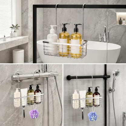 Hanging Shower Caddy for Seniors & Mobility Impaired - Bathroom Storage Rack with Hooks