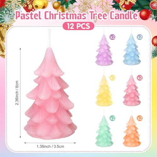 Pastel Christmas Tree Candles Set - 6 Mini Holiday Decor - Tree / Pastel / 6