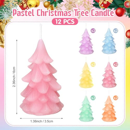 Pastel Christmas Tree Candles Set - 6 Mini Holiday Decor - Tree / Pastel / 6