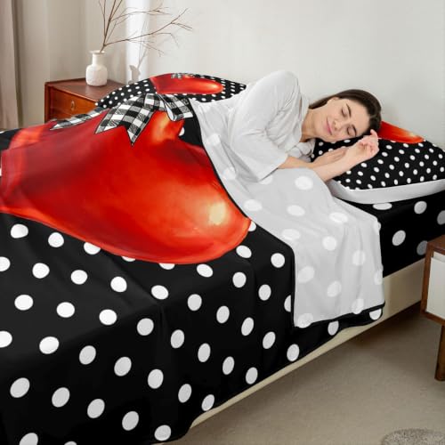 Full Size Polka Dot Hearts Bed Sheet Set for Girls and Boys - Black