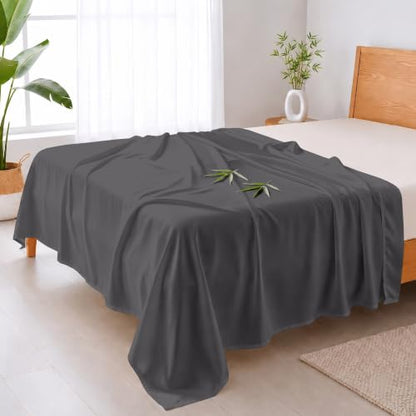 Bamboo Flat Sheet Twin Bed Cooling & Breathable Bed Linen - Dark Grey