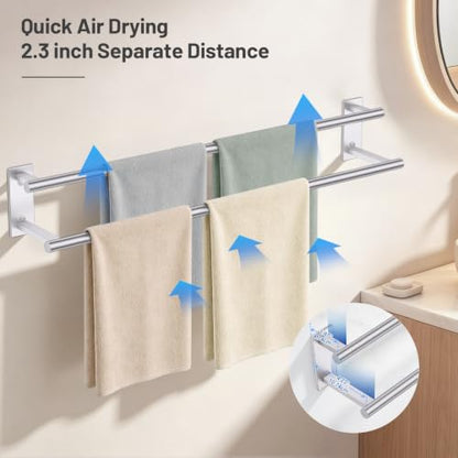 Double Towel Bar Brushed Nickel 32 Inch Wall-Mounted Stainless Steel Towel Rack
