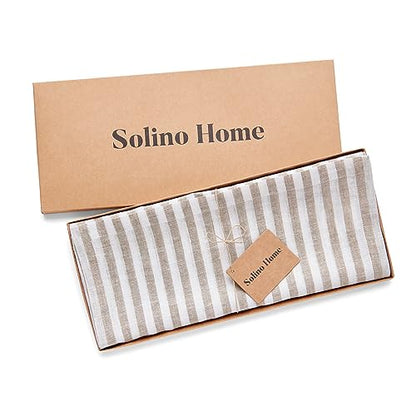 Solino Home Linen Table Runner 14 x 132 in Natural & White Stripes - Handcrafted