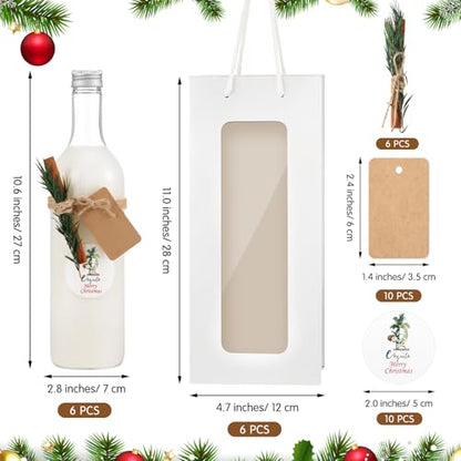 6-Pack 25 oz Christmas Coquito Wine Bottles with Gift Bags and Decorations