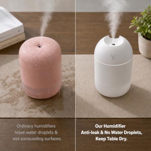 Mini USB Humidifier with Night Light, 8.45OZ Portable Cool Mist for Bedroom Office Car