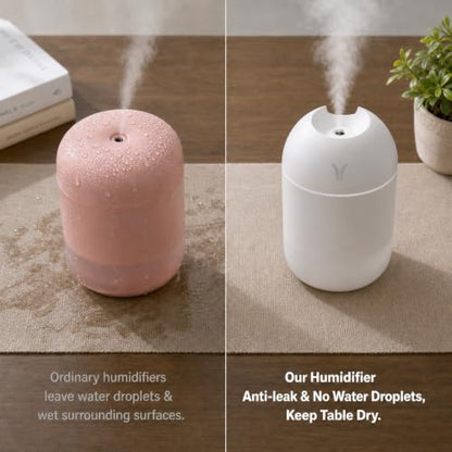 Mini USB Humidifier with Night Light, 8.45OZ Portable Cool Mist for Bedroom Office Car