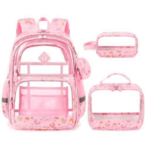 Rainbow Clear Corduroy Backpack with Lunch Bag & Pencil Case for Girls