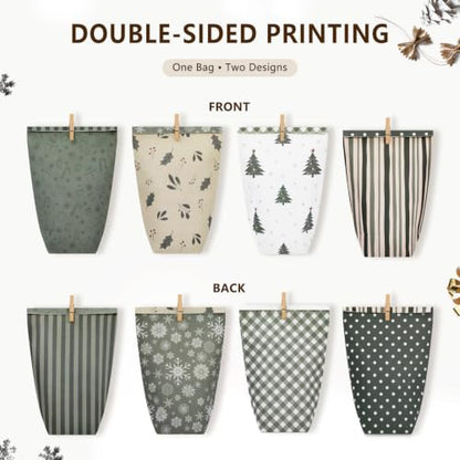 Green Advent Calendar Bags to Fill - 24 Days DIY Kraft Paper Christmas Countdown Kit