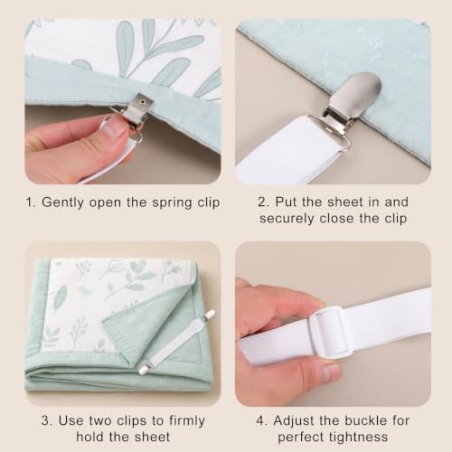 Adjustable Bed Sheet Straps Clips - Elastic Mattress Fasteners, White