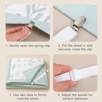 Adjustable Bed Sheet Straps Clips - Elastic Mattress Fasteners, White