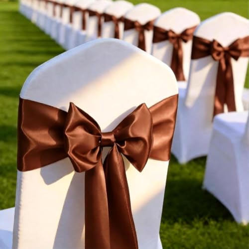 50 Pack Brown Satin Chair Sashes - Wedding Party Baby Shower Decor, Brown Chairs Bows Ties