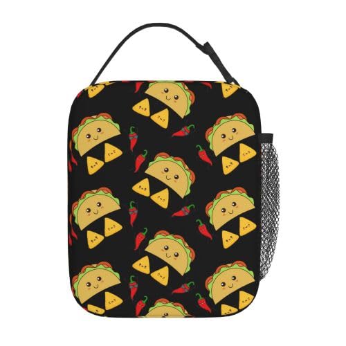 YETTA YANG Mexican Taco Chips Funny Cute Black Yellow Portable Lunch Bag Insulated Lunch Box Reusable Totes For Women Men Work Picnic Camping