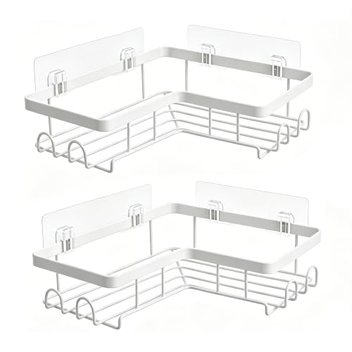 White 2 Pack L-Shaped Corner Shower Caddies Wall-Mounted Rustproof Stainless Steel