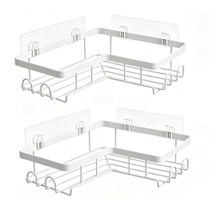 White 2 Pack L-Shaped Corner Shower Caddies Wall-Mounted Rustproof Stainless Steel