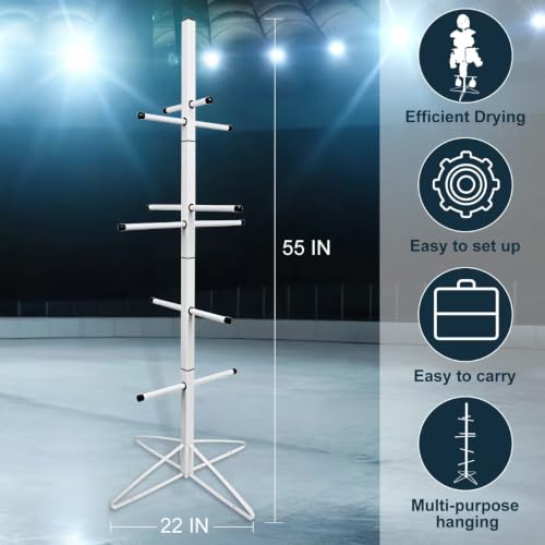 Hockey Equipment Drying Rack Metal Sports Gear Organizer with 4 Hanging Clips