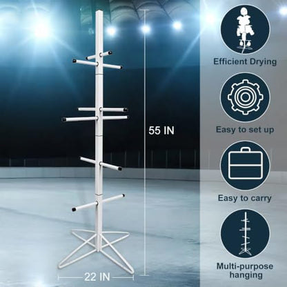 Hockey Equipment Drying Rack Metal Sports Gear Organizer with 4 Hanging Clips