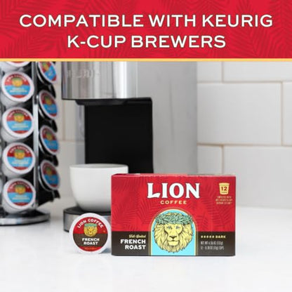 Lion Coffee French Roast Coffee, Dark Blend, Single-Serve Coffee Pods, Compatible with Keurig® Brewers, A Taste of Aloha - (12 Count Box)