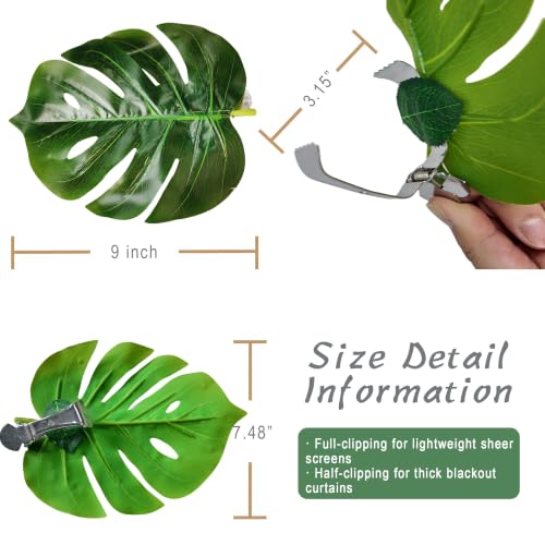 Farmhouse Leaf Curtain Tiebacks - Green Stainless Steel Clips with Artificial Leaf End - Pack of 2