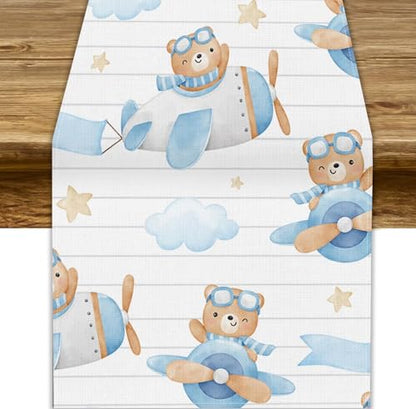 Blue Bear Cartoon Table Runner 13x36 Inch for Holiday Kids Party Decor Variation of W13 x L36