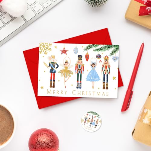Christmas Greeting Cards Set with Envelopes & Stickers - 24 Pack 4x6 Inch Holiday Note Cards