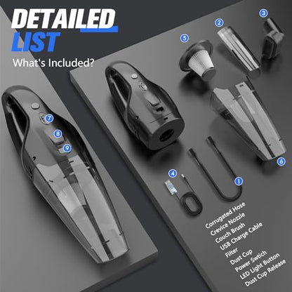 Cordless Handheld Vacuum Cleaner with 12kPa Suction, 25-Minute Runtime