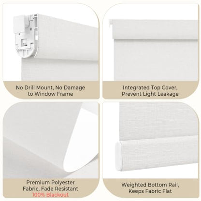 Blackout Window Shades Linen Texture Cordless Roller Blinds for Bedroom & Living Room