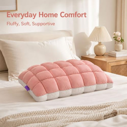 Gray Soft Cloud Sleeping Pillow with Cooling Ice Silk Cover - Fluffy Support
