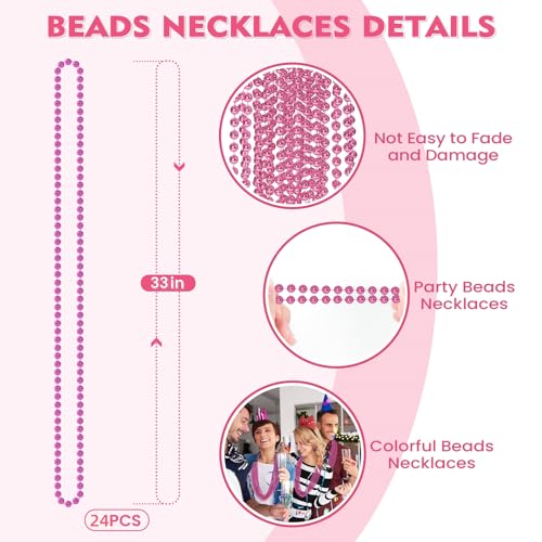 Pink Bead Necklaces - Mardi Gras, Christmas, Valentine's Day Party Favors - Light Pink Variation