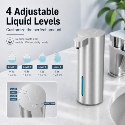 Stainless Steel Touchless Soap Dispenser with Adjustable Levels for Kitchen & Bathroom