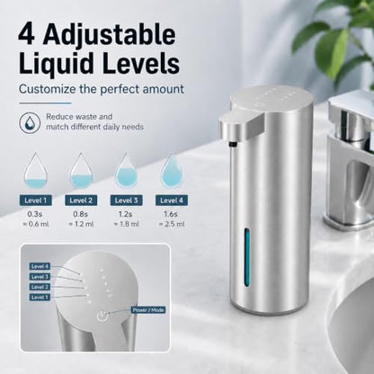 Stainless Steel Touchless Soap Dispenser with Adjustable Levels for Kitchen & Bathroom