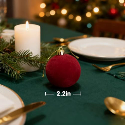 Red Velvet Flocked Christmas Balls Set - 12PCS 2.2-Inch Holiday Ornaments