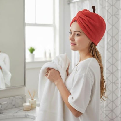 Cartoon Microfiber Hair Drying Towel Cap - Red, Fast Absorbent & Soft for Home Gym