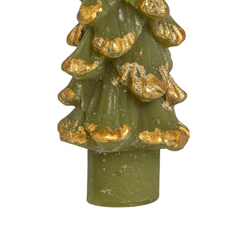 Evergreen Tree Shaped Taper Candles with Gold Tips - Set of 2, 4.75"