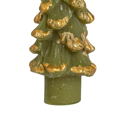 Evergreen Tree Shaped Taper Candles with Gold Tips - Set of 2, 4.75"