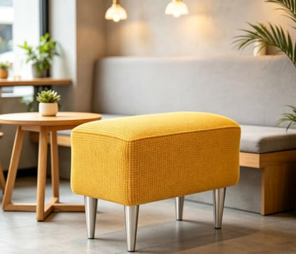 Stretch Rectangle Ottoman Cover - Deep Brown Corn Velvet Waffle Grid Slipcover