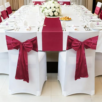 Burgundy Satin Table Runner 12x108 Inch Set of 2 for Holiday Party Decorations - Variation of 2