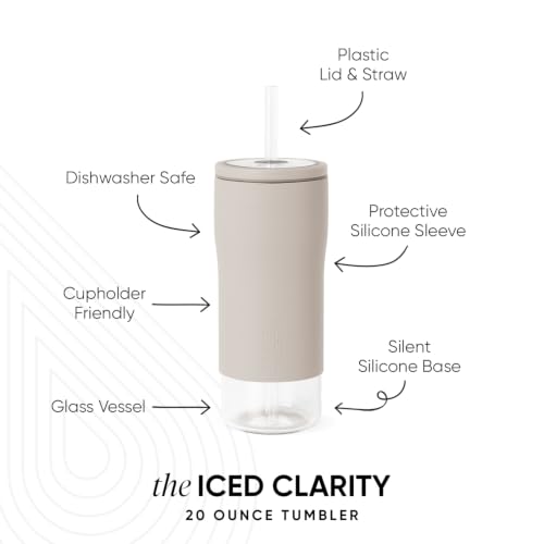 Simple Modern Glass Iced Coffee Cup with Straw Lid - 20oz Beige - Almond Birch Variation