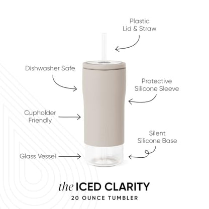 Simple Modern Glass Iced Coffee Cup with Straw Lid - 20oz Beige - Almond Birch Variation